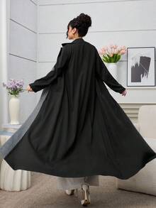 Yasmyna 女士格子拼接通勤时尚独特长袍 - 黑色 - 查看 2