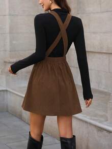 SHEIN LUNE Women's Solid Color Minimalist Sleeveless Casual Dress - Brown - View 2