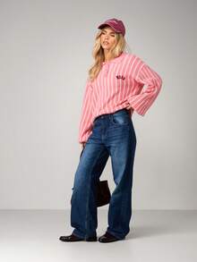 MISSGUIDED 条纹蓬松针织翻领纽扣开衫，带品牌标识 - 彩色 - 查看 3