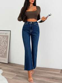 EURMUSE Stretch Cropped High Waist Bootcut Denim Jean Women Jeans High Waist Wide Leg Jeans Jeans Cute Jeans - Dark Wash - View 8