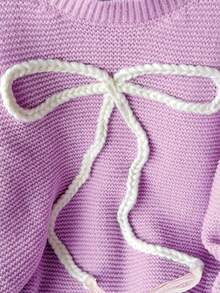 Tween Girls' Sweater With Embroidered Bow, Sweet Casual Versatile Daily Wear, Soft & Comfortable Girl Sweater Knit Sweater Cute Sweater Bow Sweater Purple Sweater For Girls - Mauve Purple - View 3