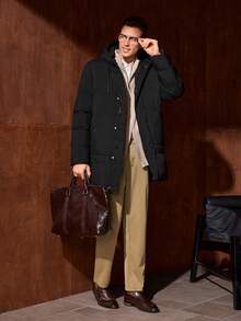 Officeau Abrigo con capucha acolchado, con bolsillos en ángulo y cordón, para otoño e invierno, estilo "Old Money" - Negro - Ver 8
