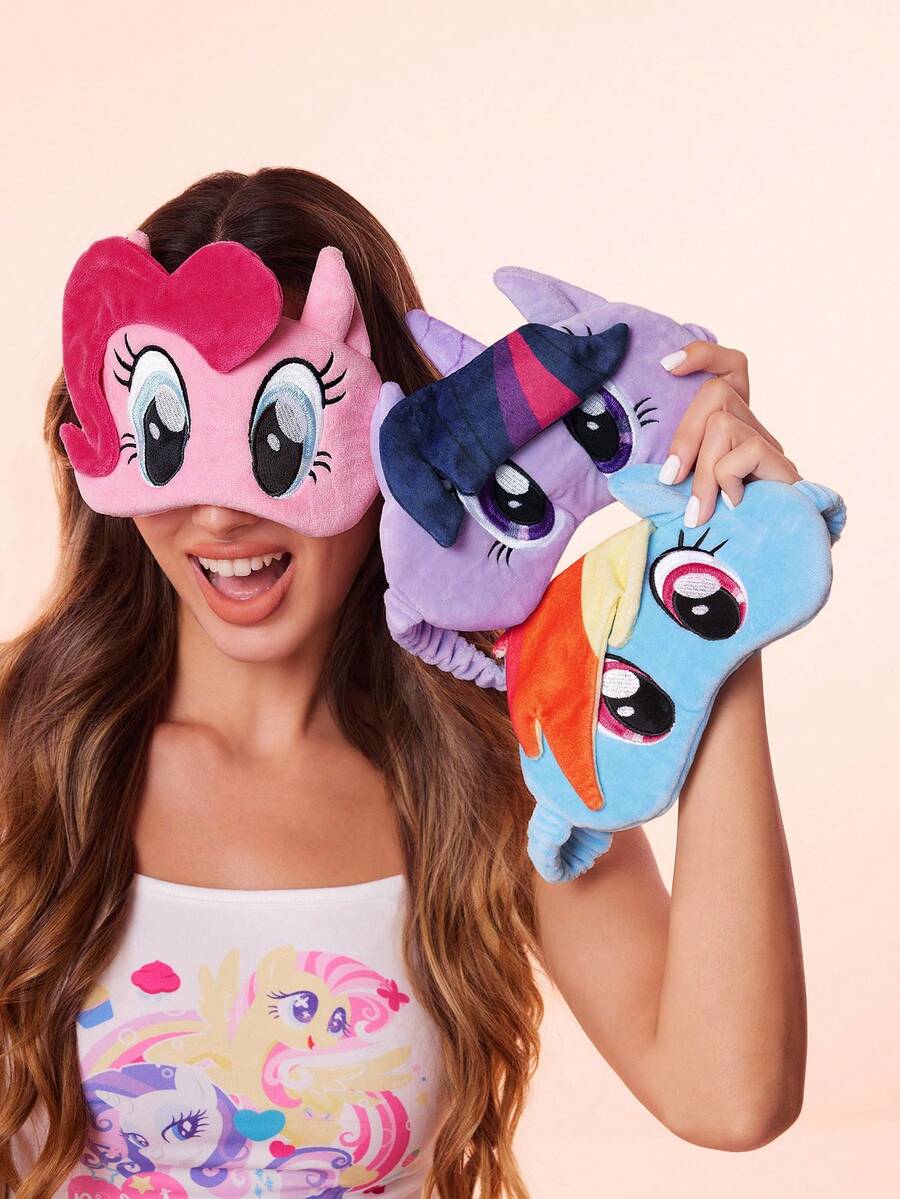 My Little Pony X SHEIN 1Pc Three-Dimensional Cartoon Sleep Shading Eye Mask, Cute Twilight Sparkle/Rainbow Dash/Pinkie Pie Three-Dimensional Shape, Exquisite Embroidery, Effective Shading, Soft Fabric,Gift Ideas