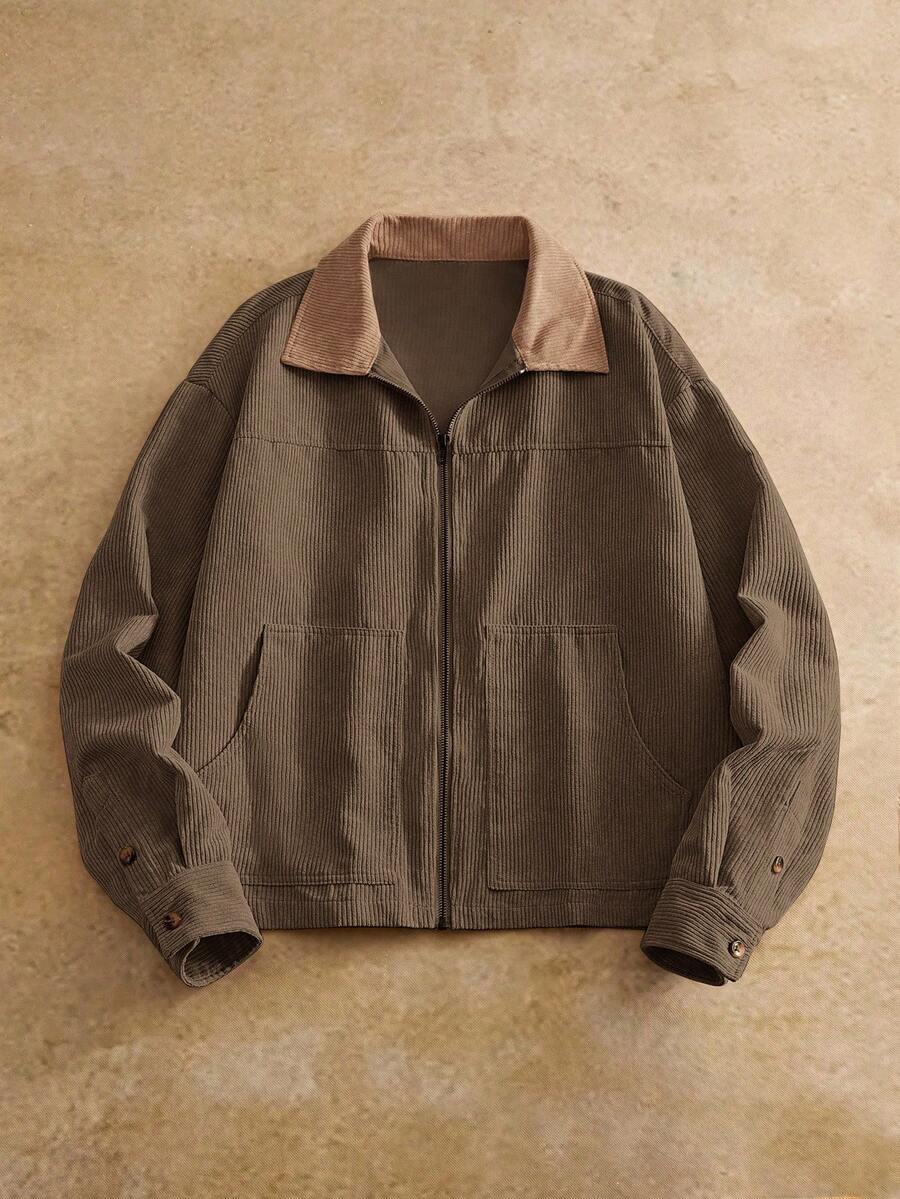 HIMLAND 男士休闲灯芯绒翻领夹克，适合日常穿着 - 彩色 - 查看 1