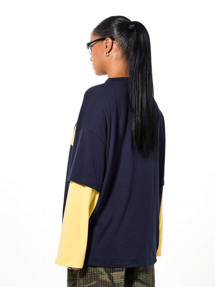 SUMWON WOMEN Layered Oversized Tee With Contrast Sleeves