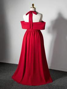 Viva Relle Plus Size Women's Red Christmas Party Long Dress - Burgundy - View 2