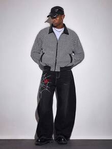 ROMWE MEN Street Life Men's Geometric Print Drop Shoulder Zip Front Casual Jacket - Multicolor - View 6