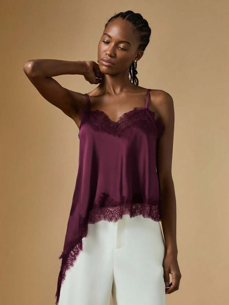Briarwyn Women's 100% Cotton Elegant Lace Patchwork Asymmetric Hem
