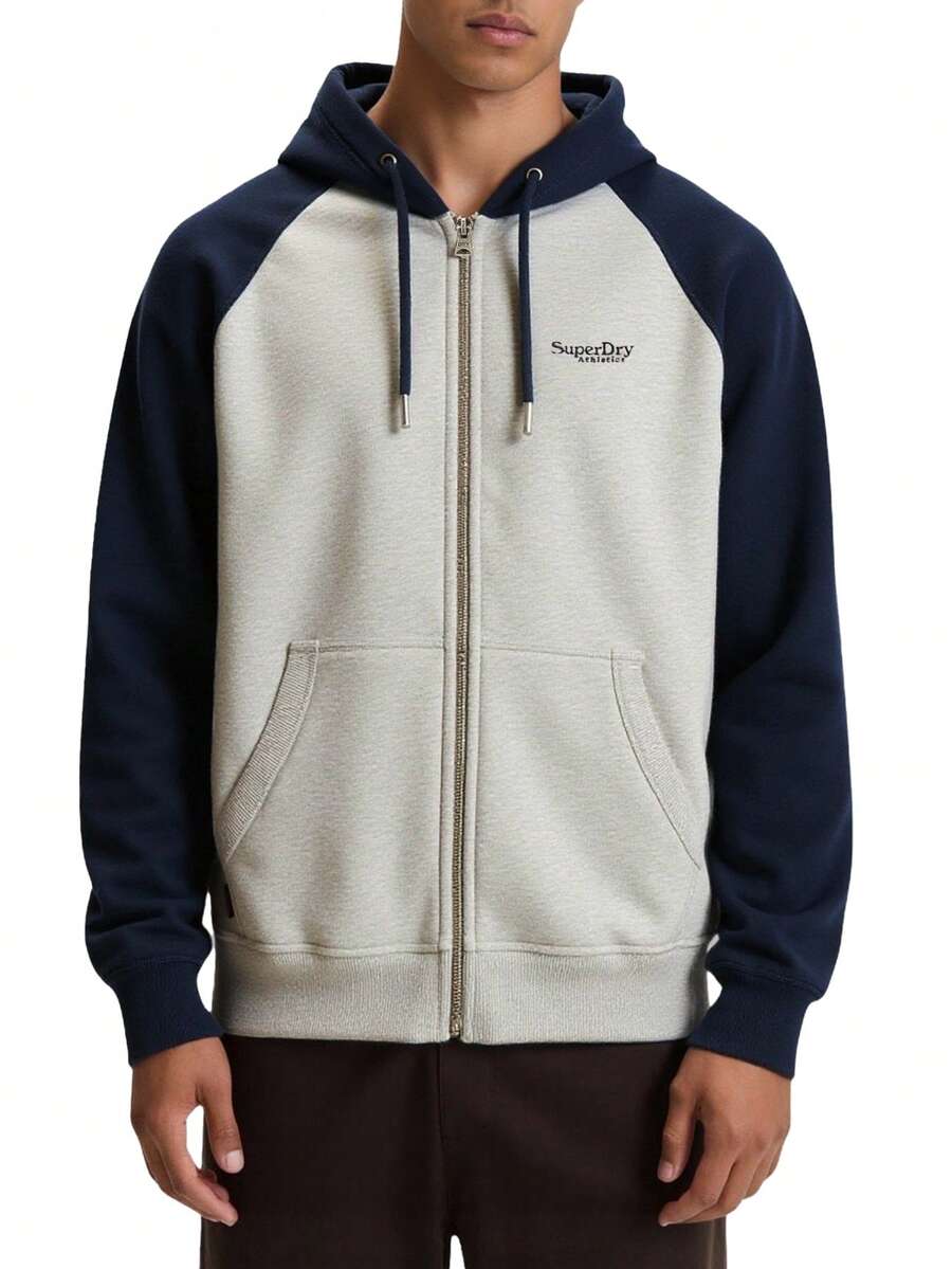 Essentials Men's Baseball Zip Hoodie Athletic Grey - Grå/Marinblå - Visa 1
