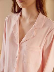 MOTF PREMIUM ELEGANT FLORAL BUTTERFLY EMBROIDERY TOP & PANTS PAJAMA SET - Pink - View 2