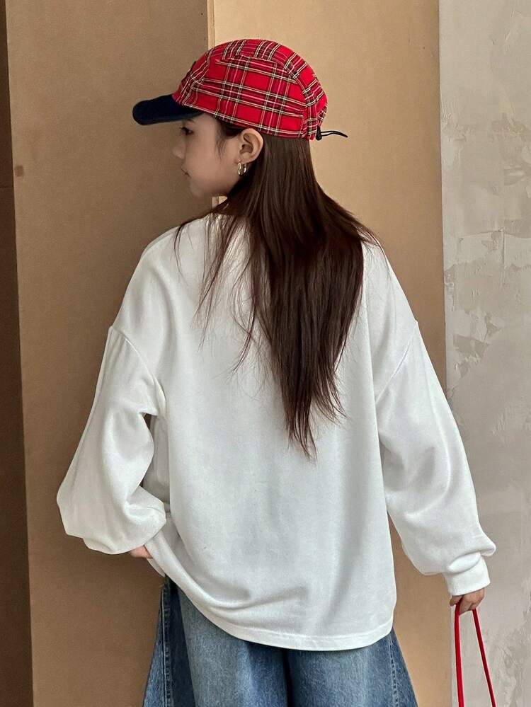 Tween Girls' Round Neck Printed Long Sleeve Knit Sweatshirt, Fall