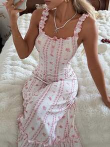 CottageSlumber قميص نوم نسائي بحمالات مطوية مزخرف بالزهور - أبيض - مشاهدة 6