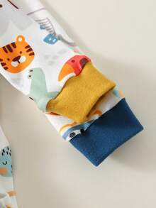 SHEIN 4pcs/Set Baby Boy Cute Casual Cartoon Pattern Colorblock Knit Long Sleeve Pajama Set, Basic Multi-Pack - Multicolor - View 8