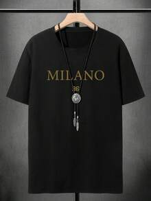 Manfinity Homme 男士字母印花圆领休闲宽松T恤 - 黑色 - 查看 3