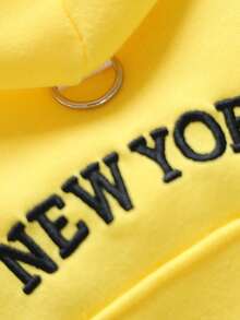 PETSIN 1 Áo hoodie thêu họa tiết "New York" dệt kim màu vàng cho chó/mèo cưng, áo khoác ấm áp mùa thu đông thoải mái và giản dị - Màu vàng - Xem 7