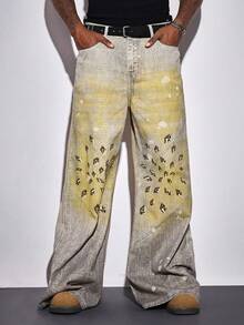 ROMWE MEN Street Life Men's Casual Printed Flare Jeans - Blue - View 6