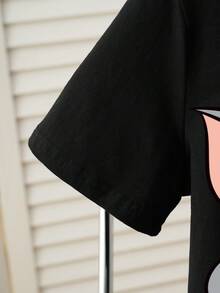 TOM & JERRY X SHEIN Tween Girl Casual Letter & Cartoon Graphic Round Neck Short Sleeve T-Shirt, Summer - White - View 5