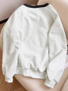 SHEIN 女士仿刺绣白色印花落肩圆领卫衣 - 彩色 - 查看 2