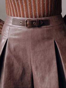 Anewsta Women's Retro Flared A-Line PU Leather Shorts, Flattering Fit, Light Purple - Dusty Purple - View 1