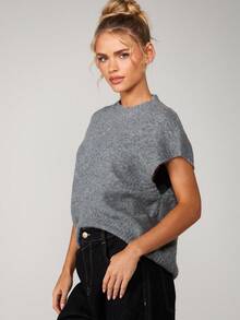 MISSGUIDED 无袖针织背心，圆领，罗纹下摆，秋冬季叠穿单品 - 深灰色 - 查看 4