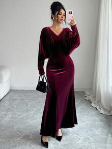 Lyxana Đầm dự tiệc sang trọng thu đông cổ điển tối giản cổ điển tay cánh dơi tay lỡ thắt eo viền đuôi cá xếp ly phía trước thắt nơ cổ thanh lịch kiểu Pháp công sở đi làm thường ngày cho nữ thích hợp cho Halloween, Giáng sinh, Lễ tạ ơn, Trà chiều, Năm mới - Màu Tím - Xem 8