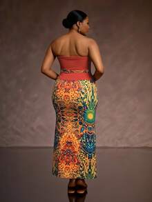 Slaydiva Plus Size 2 Pieces Set Red Sequin,Summer,Boho,Party Bohemian Colorblock Print Women's Music Festival,Western,Nashville Style,Vacation,Beach Outfit - Multicolor - View 3