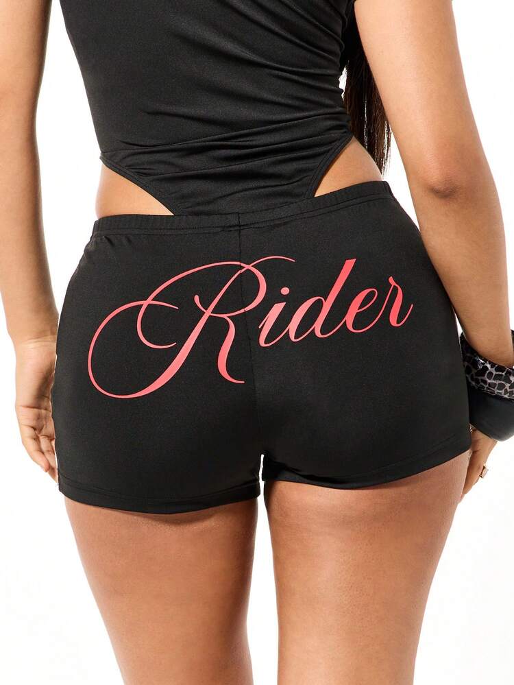 SUMWON WOMEN Moto Badge Detail Booty Shorts With Text
