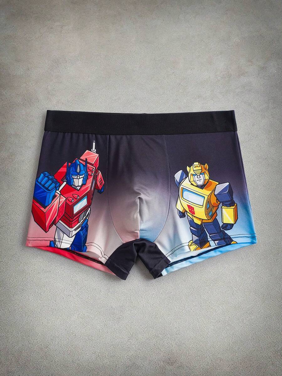 Transformers X SHEIN Men's Cartoon Robot Ombre Print Comfortable Boxer Briefs - Black - View 1