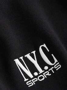 Resyla Sudadera casual con cordón, mangas raglán y bordado de letras para mujer - Blanco y Negro - Ver 3