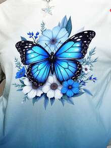 Zolique 女士彩色蝴蝶印花渐变短袖 T 恤，休闲夏季 T 恤 - 彩色 - 查看 3