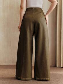 Anewsta 大码女式时尚PU阔腿裤，秋冬款 - 軍綠色 - 查看 3