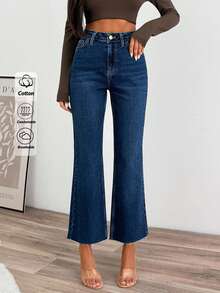 EURMUSE Stretch Cropped High Waist Bootcut Denim Jean Women Jeans High Waist Wide Leg Jeans Jeans Cute Jeans - Dark Wash - View 6