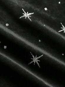 Pitira 少女黑色修身网纱拼接天鹅绒雪花迷你派对连衣裙，优雅天鹅绒连衣裙 - 黑色 - 查看 5