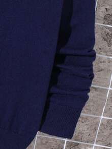 SHEIN 男童纯色高领长袖休闲毛衣，秋冬季 - 藏蓝色 - 查看 5