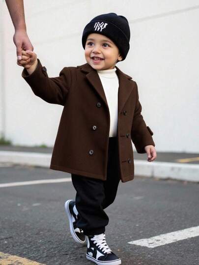 TaviRue Baby Boy Classic Double-Breasted Overcoat, Warm, Versatile Casual Outerwear, Suitable For Indoor, Outdoor, Daily, Sports, Party, Photography, Holidays In Autumn/Winter
