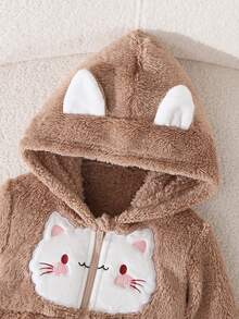 少女时尚连帽毛绒外套，百搭实用，适合秋冬季穿着 - 卡其色 - 查看 3