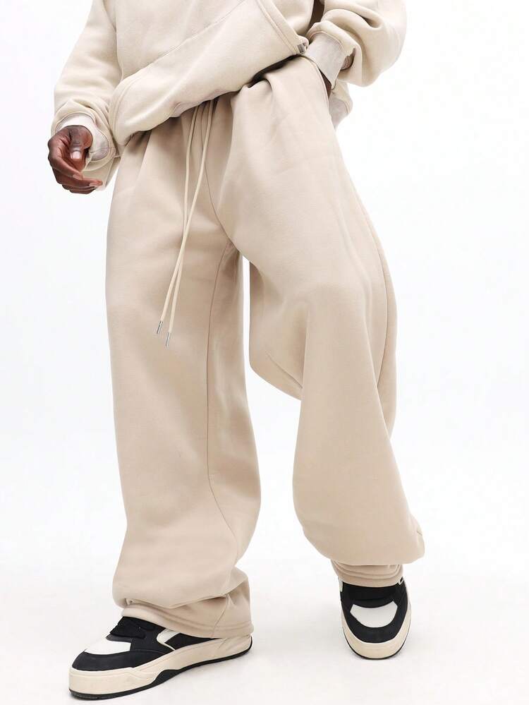 SUMWON Wide Leg Sweatpants With Pleats Relaxed Fit Lounge Pants Drawstring Waist Everyday Casual Wear Street Style Comfort Plain