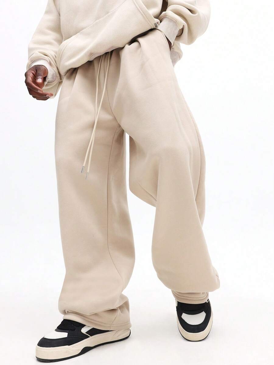 SUMWON Pantalones de chándal de pierna ancha con pliegues, ajuste relajado, pantalones de estar por casa con cordón en la cintura, uso casual diario, estilo de calle, cómodos y lisos - Albaricoque - Ver 1