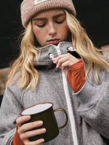 SHEIN Unity Women's Autumn/Winter Ribbed Drawstring Hem Hooded Outdoor Padded Coat,Bohemian,Boho,Bohemia - Grey - View 5