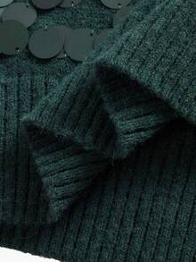 MOTF PREMIUM FASHIONABLE VERSATILE SEQUIN EMBELLISHED SHORT SLEEVE PULLOVER KNIT TOP - Green - View 7