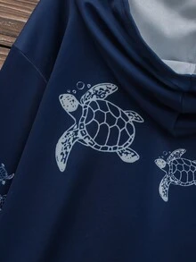 SHEIN EZwear Sudadera con capucha informal y simple con gráfico impreso de tortuga, adecuada para otoño/invierno - Multicolor - Ver 6