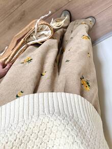 FRIFUL 女士棕色刺绣直筒裤，春季款 - 米色 - 查看 4