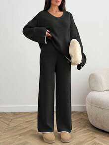 EURMUSE Women's Ribbed Knit Sweater Beige Pullover Suitable For Winter - Black and White - View 7