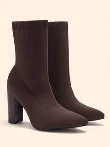 CUCCOO BASICS بوت نسائية ذات كعب عالي وأصبع مدبب للارتداء اليومي، تصل إلى منتصف الساق - قهوة بني - مشاهدة 3