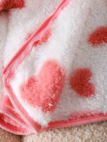 Toddler Girls' Cute & Fashionable Pink Heart Print Fluffy Casual Thick Jacket, Autumn/Winter - Pink - View 8