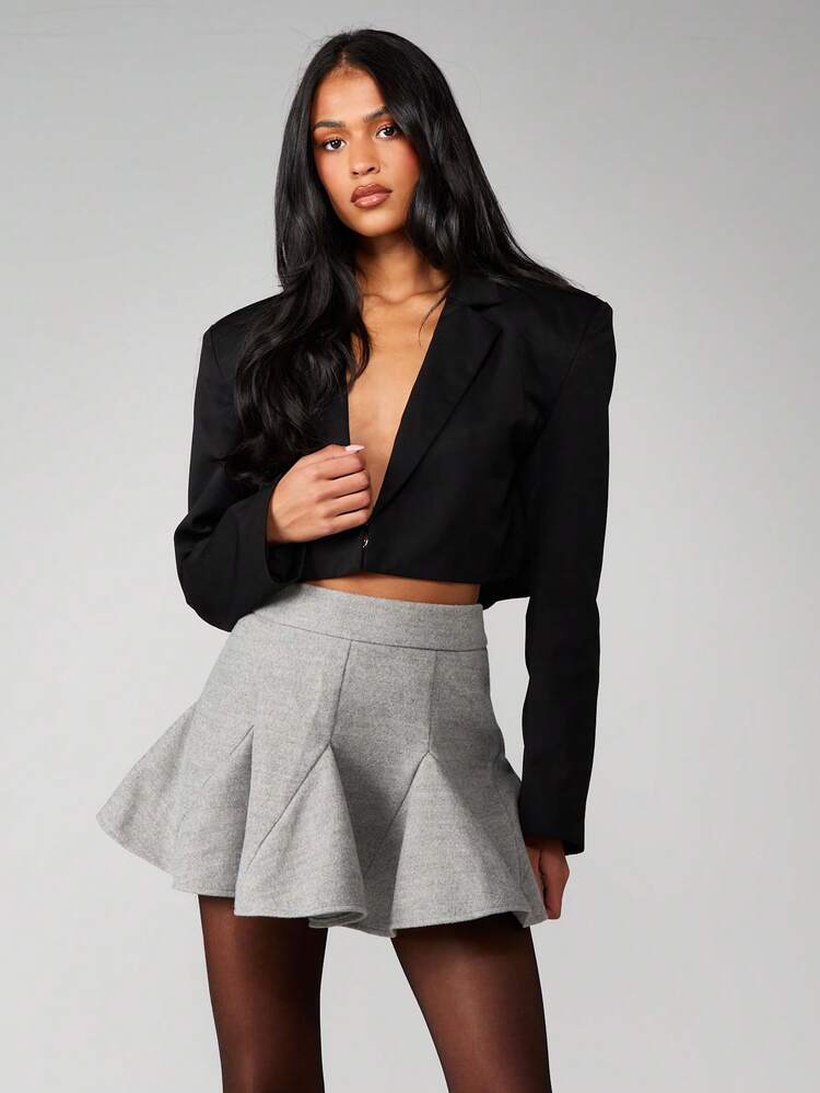 MISSGUIDED Mini Flared Skirt With Wool Look Texture For Fall Winter Office Casual Wear