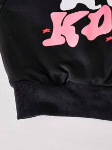 Sparklyn 3件套休闲时尚舒适运动户外拉链印花针织宽松外套家居服套装，粉色纯色，适合青少年 - 黑色 - 查看 4