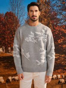 Manfinity CityGents 男士花卉图案休闲百搭圆领长袖套头卫衣 - 灰色 - 查看 3