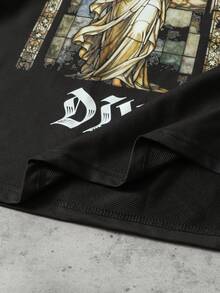 ROMWE MEN Street Life Spring/Summer Casual Graphic Men'S Rhinestone Print Loose Short T-Shirt - Black - View 4