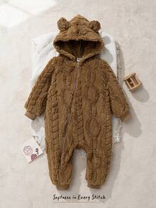 Cozy Pixies 男婴保暖连帽长袖连体衣 - 棕色 - 查看 8